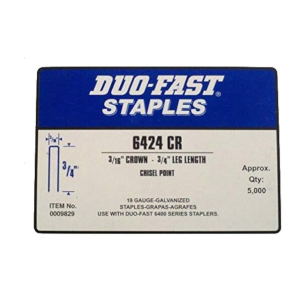 419837 Staple  3/16  19GA  3/4  Galvanized  Duofast  (5000/BX)