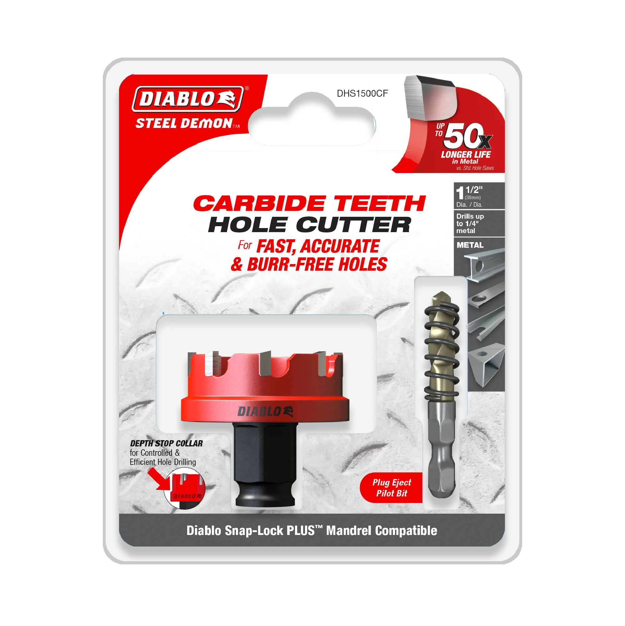 DHS1500CF Hole Cutter 1 1/2 Carbide Tooth  Steel Demon Diablo