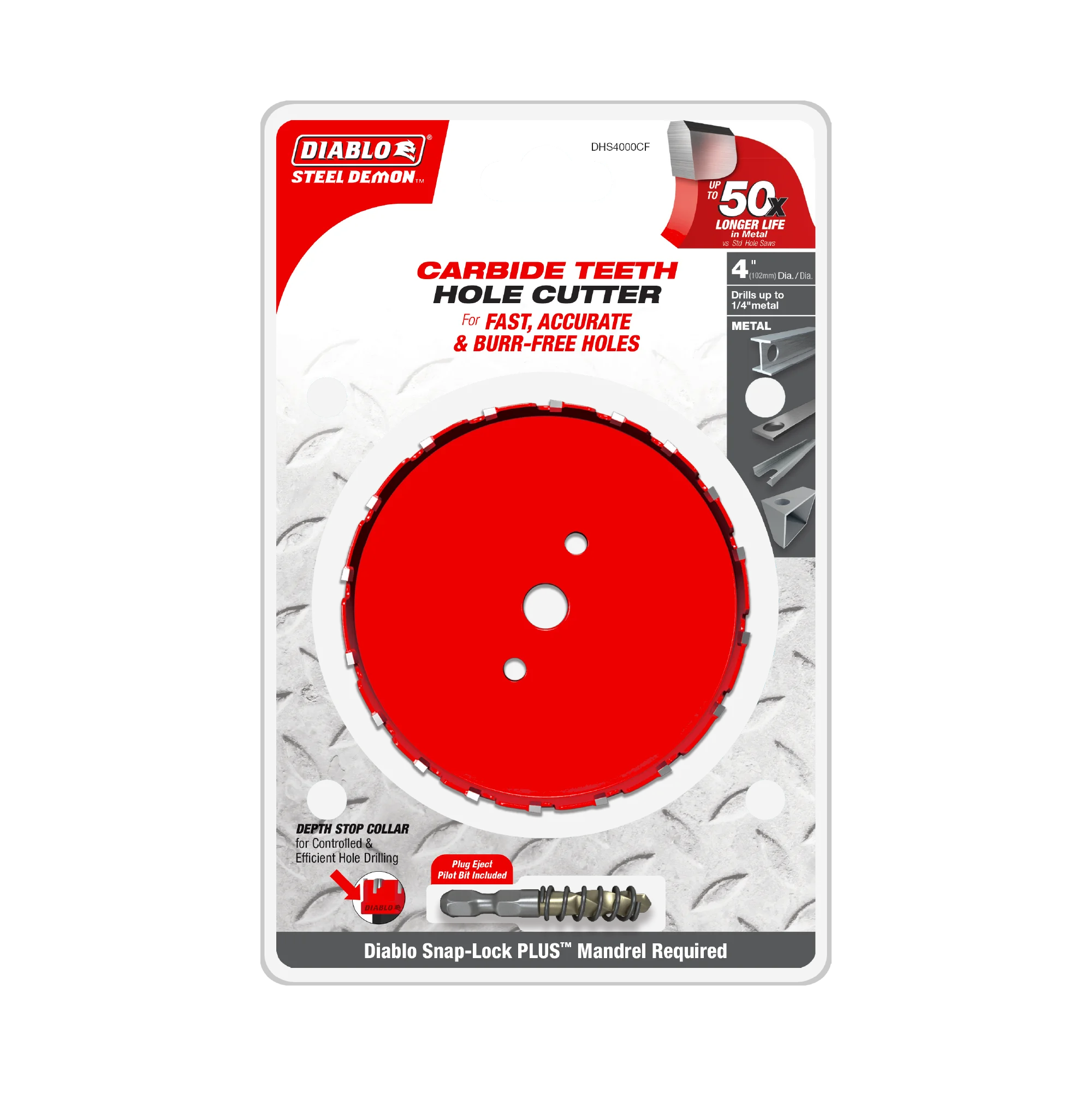 DHS4000CF Hole Cutter 4 Carbide Tooth  Steel Demon Diablo