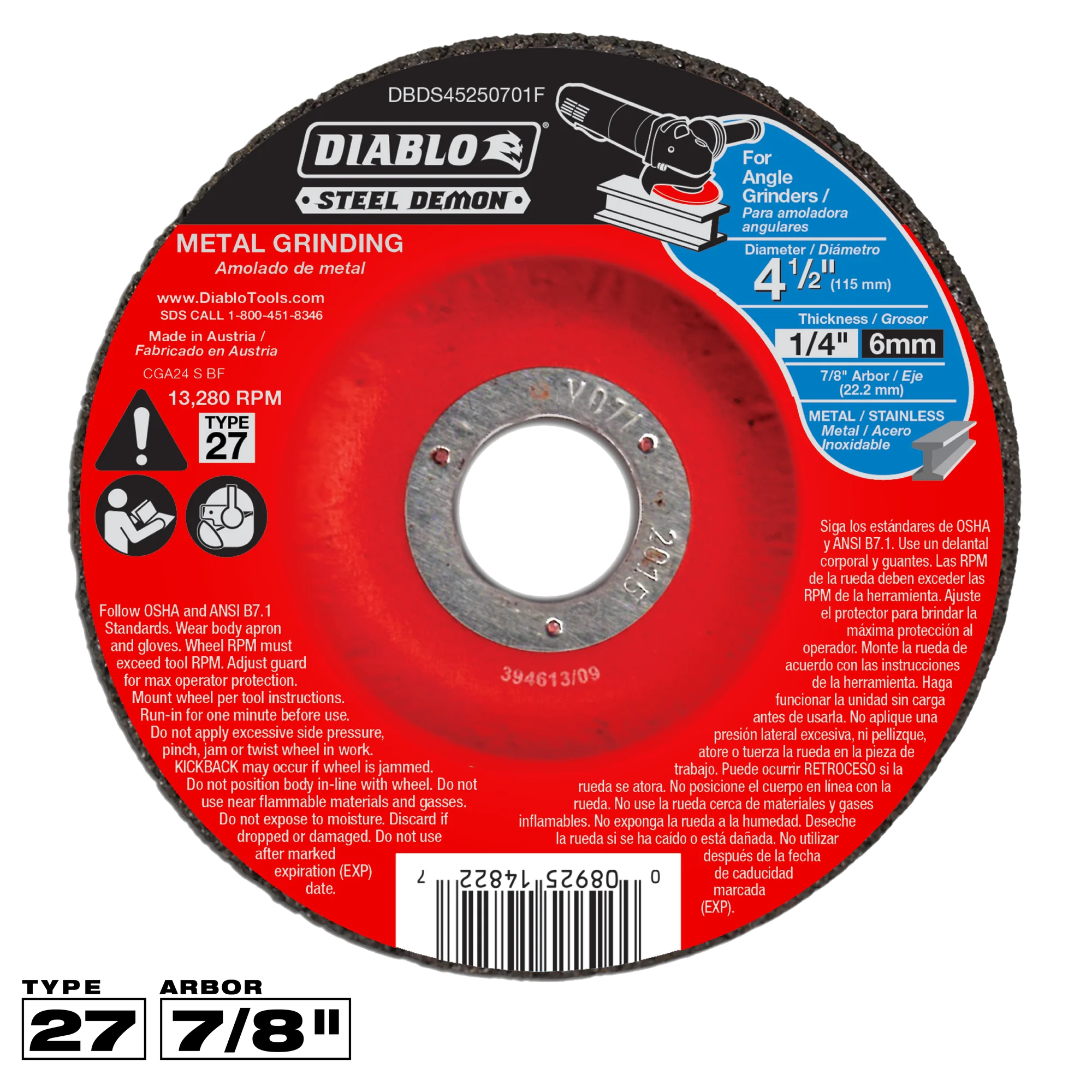 Grinding Wheel 4 1/2 T27  Steel Demon Diablo