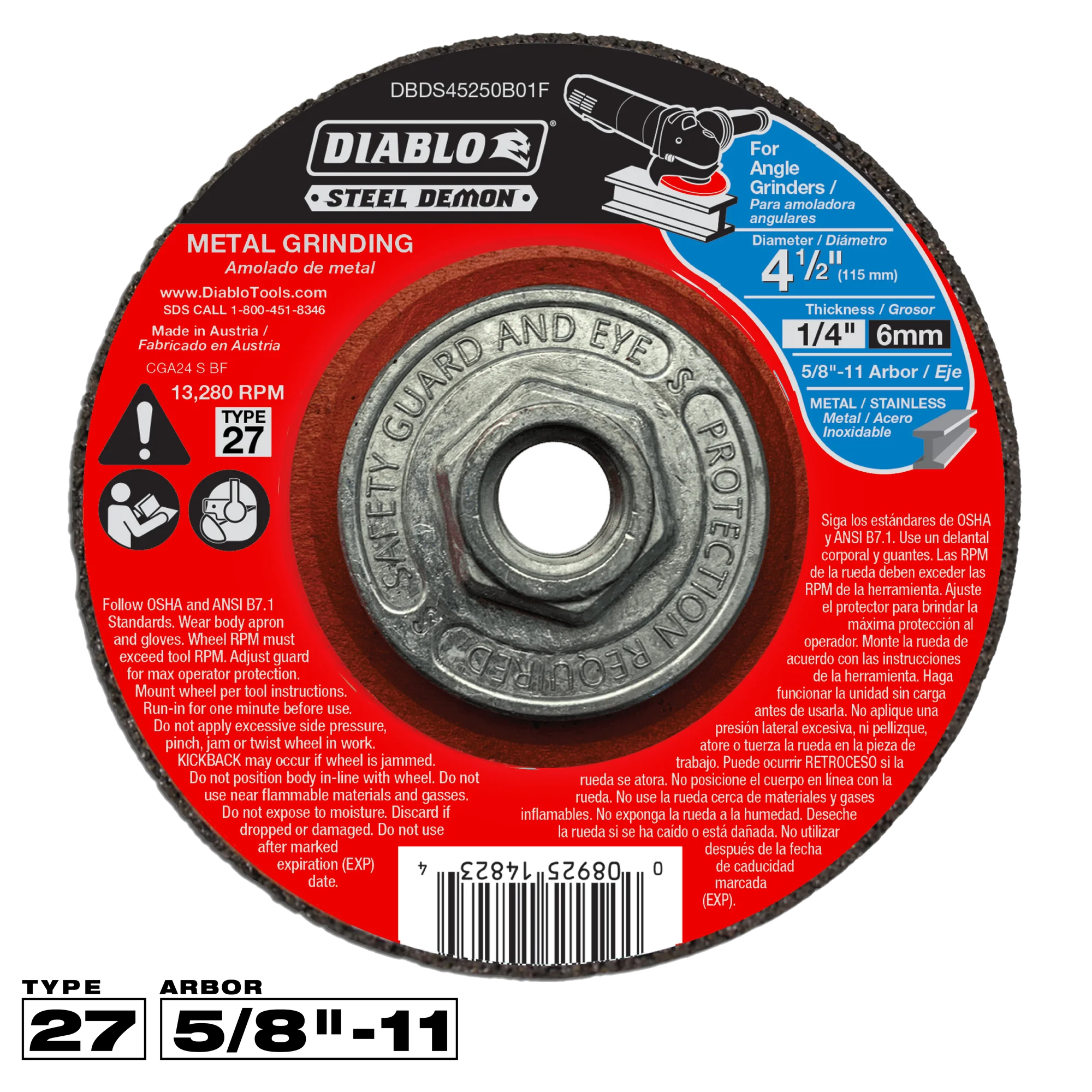 Grinding Wheel 4 1/2 T27  Steel Demon Diablo