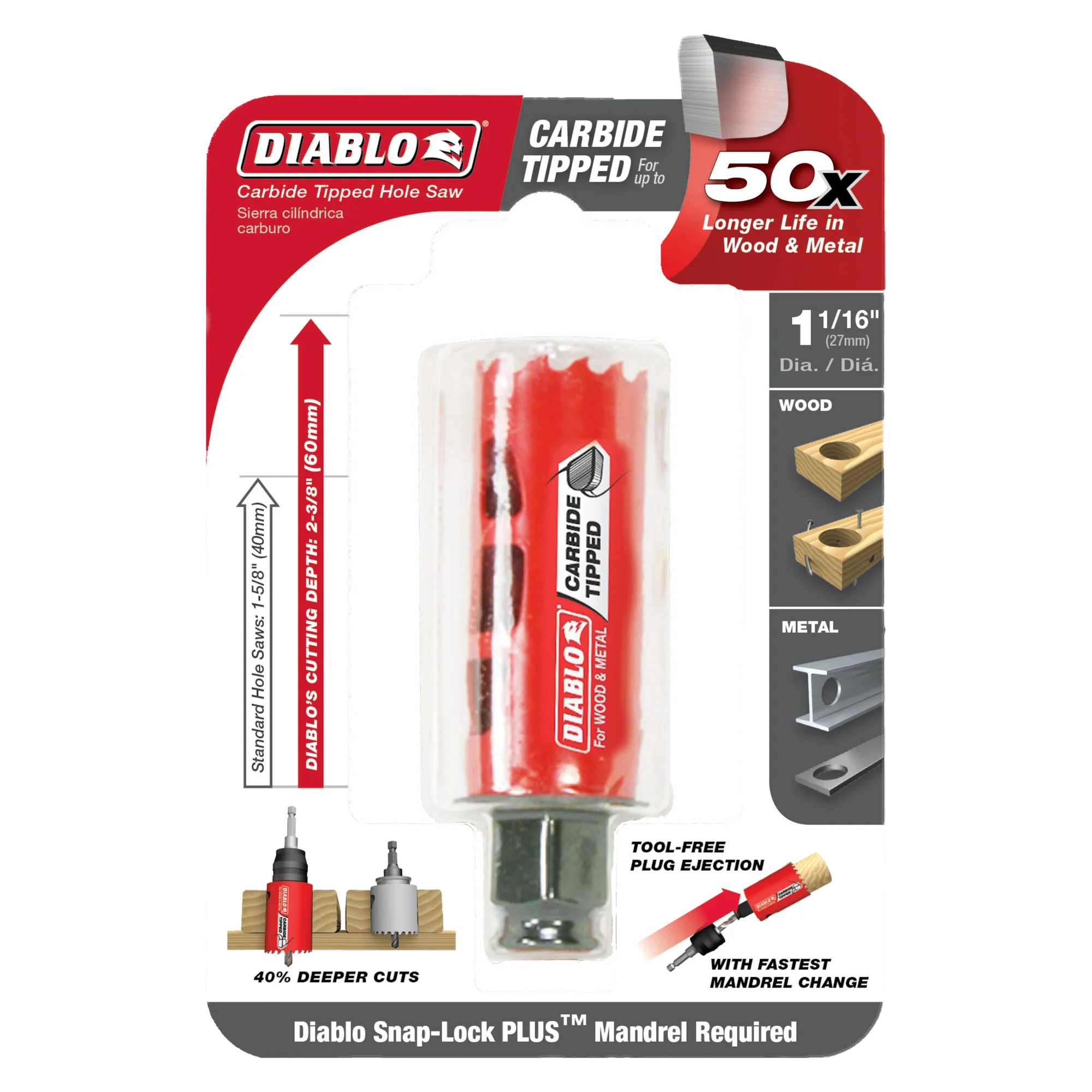 DHS1063CT Hole Saw 1 1/16 Carbide Tooth  Diablo