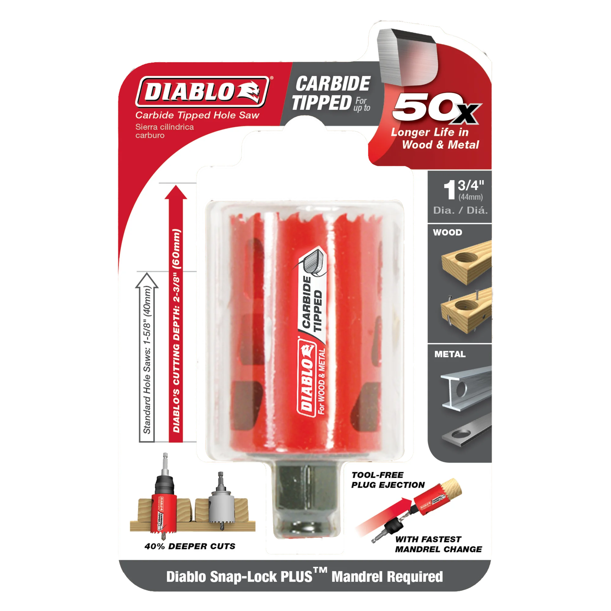 DHS1750CT Hole Saw 1 3/4 Carbide Tooth  Diablo