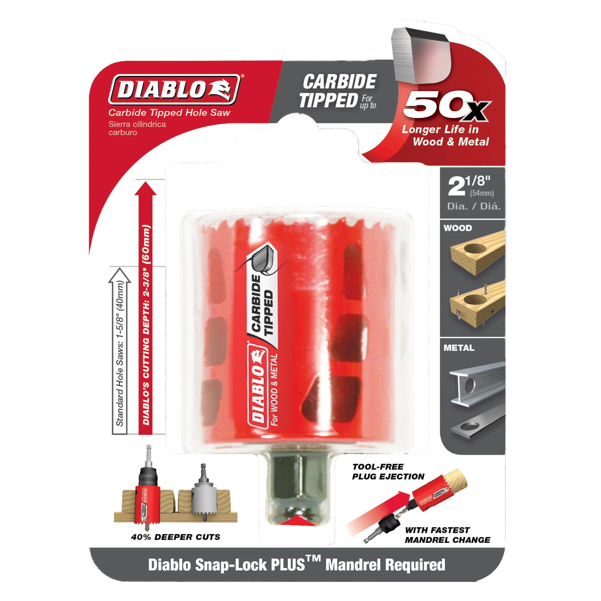 DHS2125CT Hole Saw 2 1/8 Carbide Tooth  Diablo