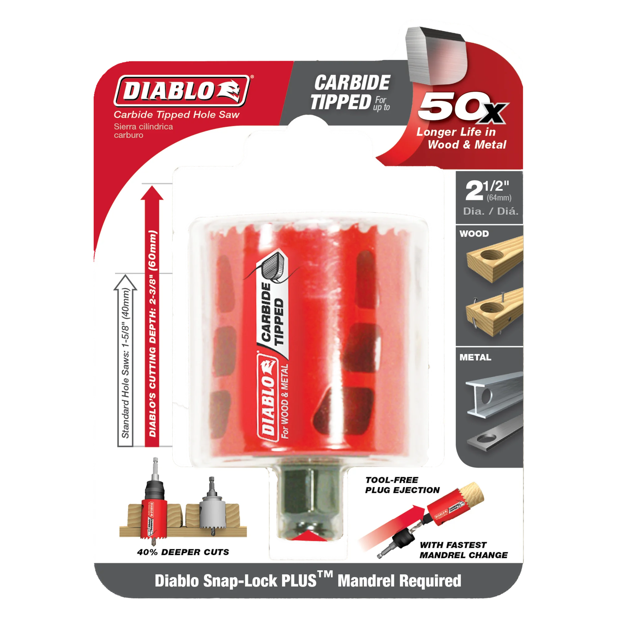 DHS2500CT Hole Saw 2 1/2 Carbide Tooth  Diablo