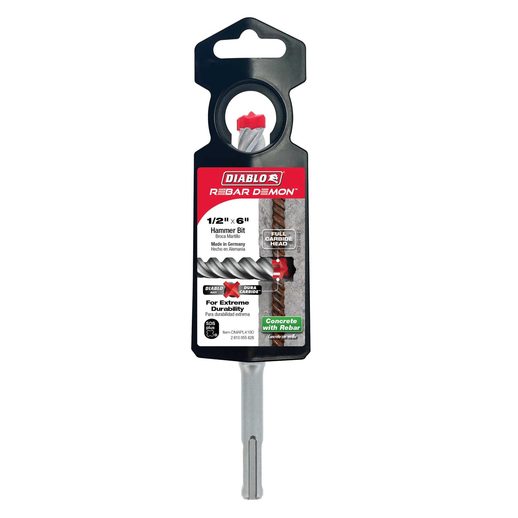 DMAPL4180 Hammer Bit Carbide Tipped SDS-Plus 4 Cutter 1/2 x 4 x 6  Rebar Demon™ Diablo