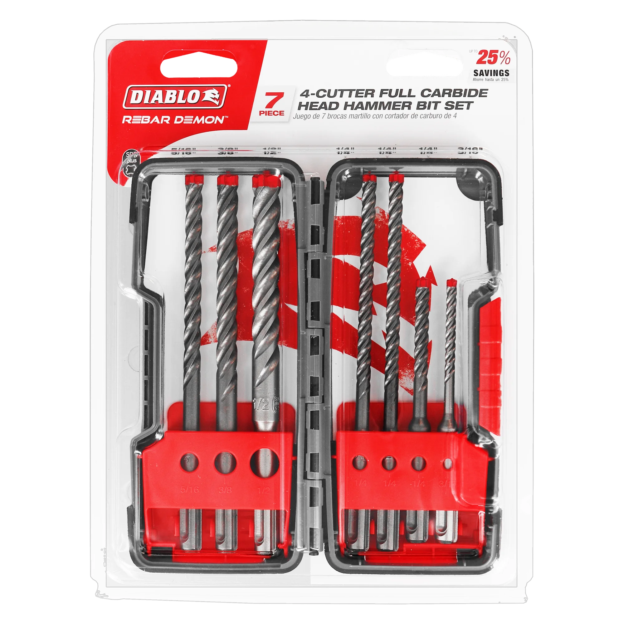 DMAPL9920-S7 Hammer Bit Set Rebar Demon Carbide Tipped SDS-PLUS 4 Cutter (7-PC)  diablo