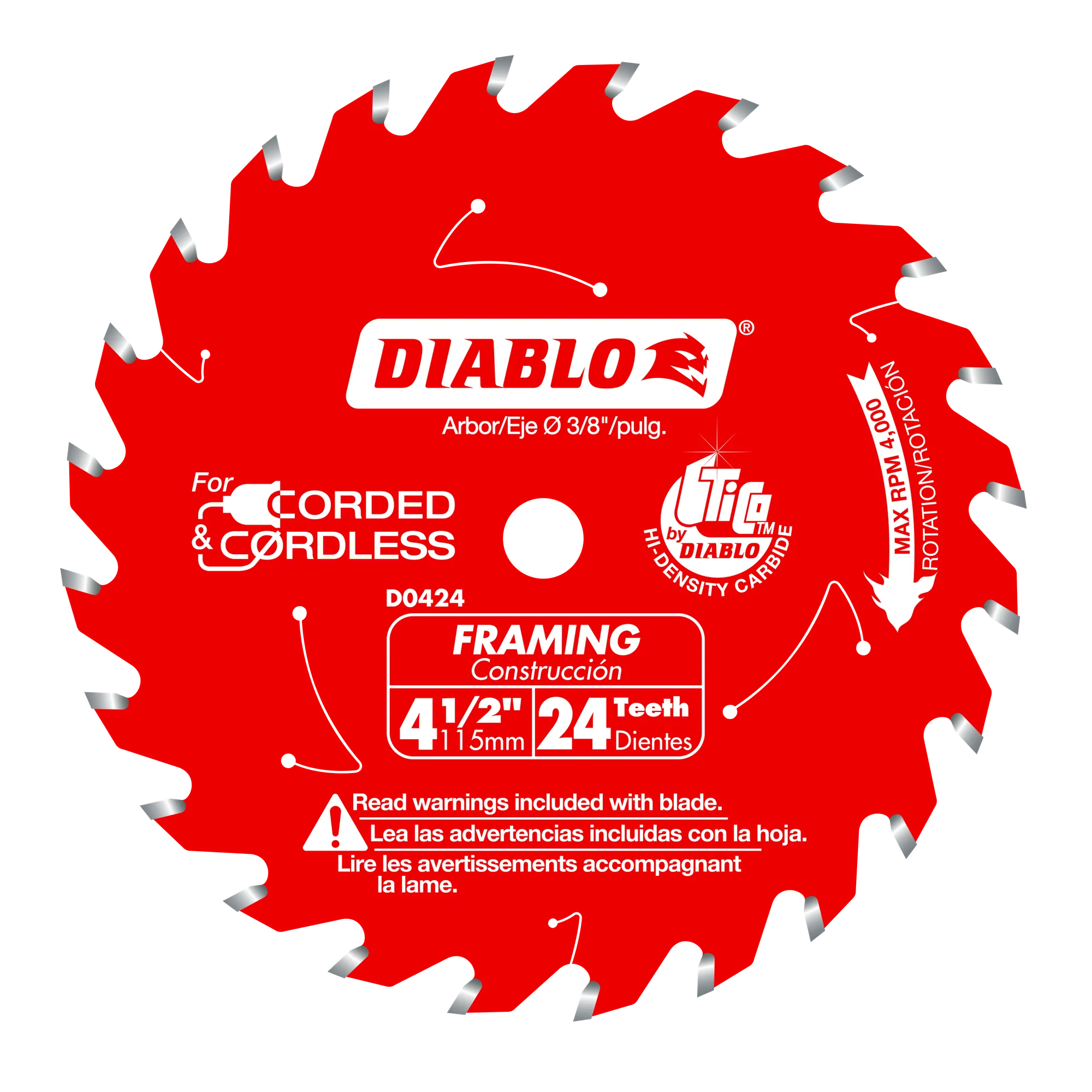 Blade 4 1/2 x 24 Tooth Framing Wood  Steel Demon™ Diablo®