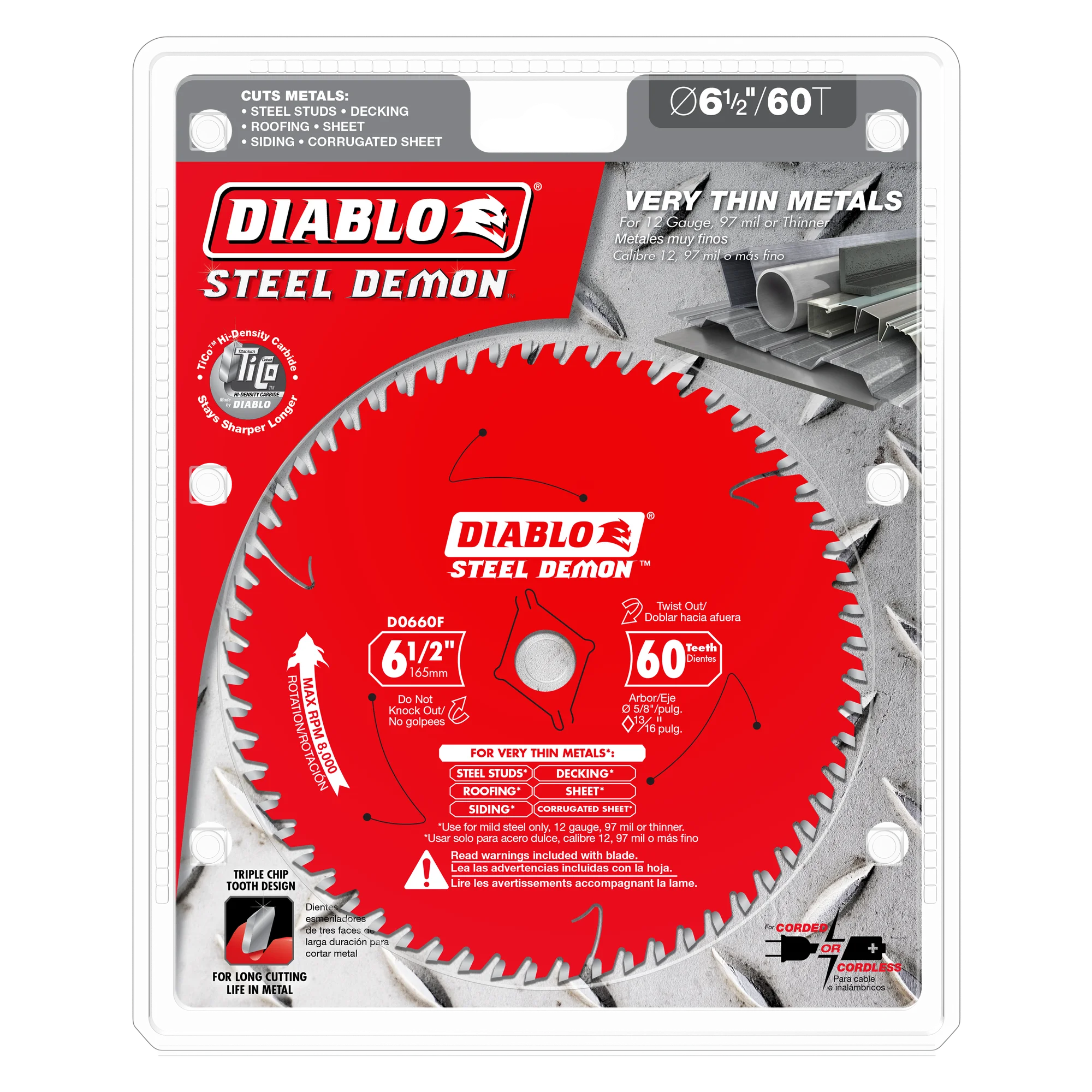 D0660FA Blade 6 1/2 x 60 Tooth Very Thin Mild Steel Thin Metals  Steel Demon™ Diablo®