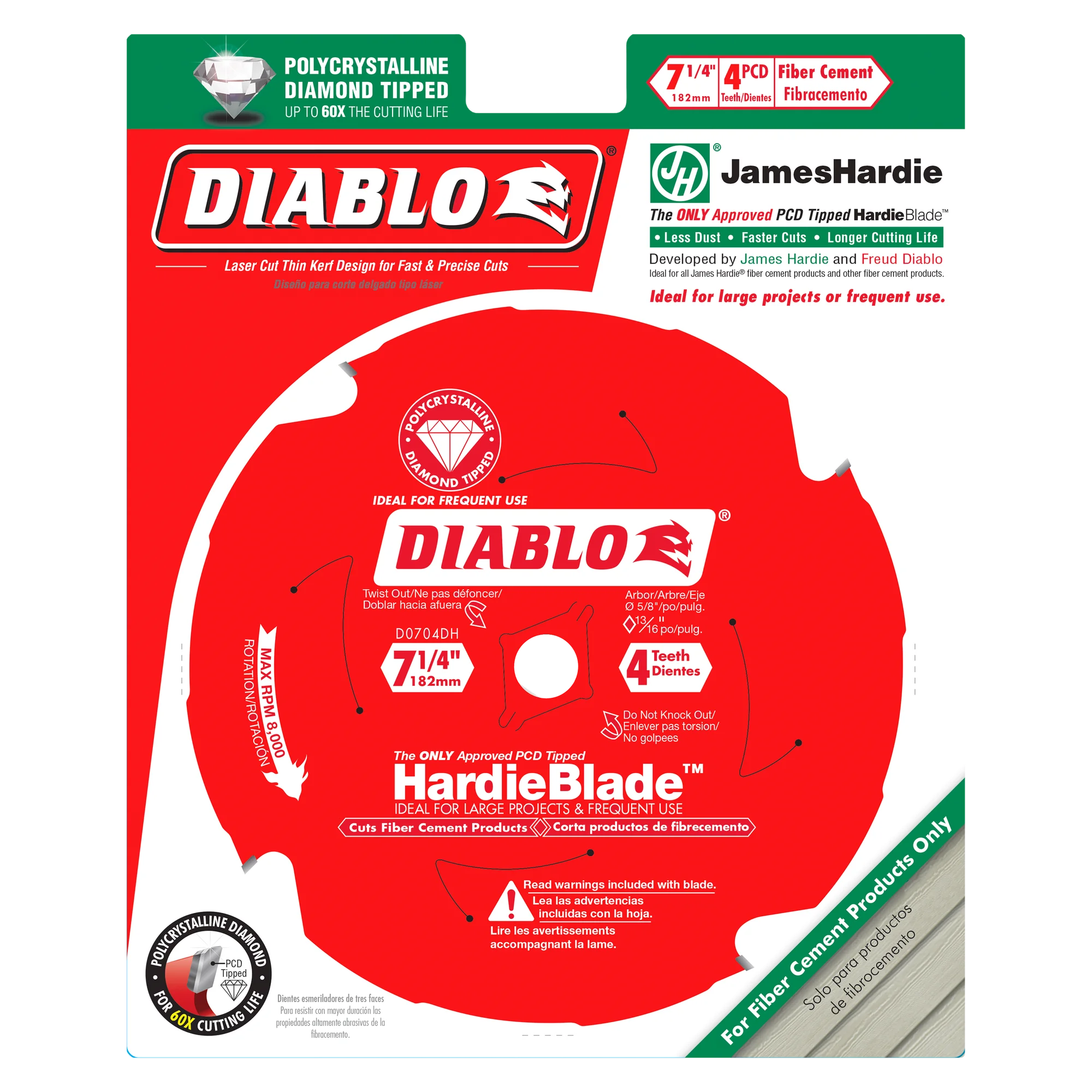 D0704DHA Blade 7 1/4 x 4 Tooth Finer Cement HardieBlade  Diablo®