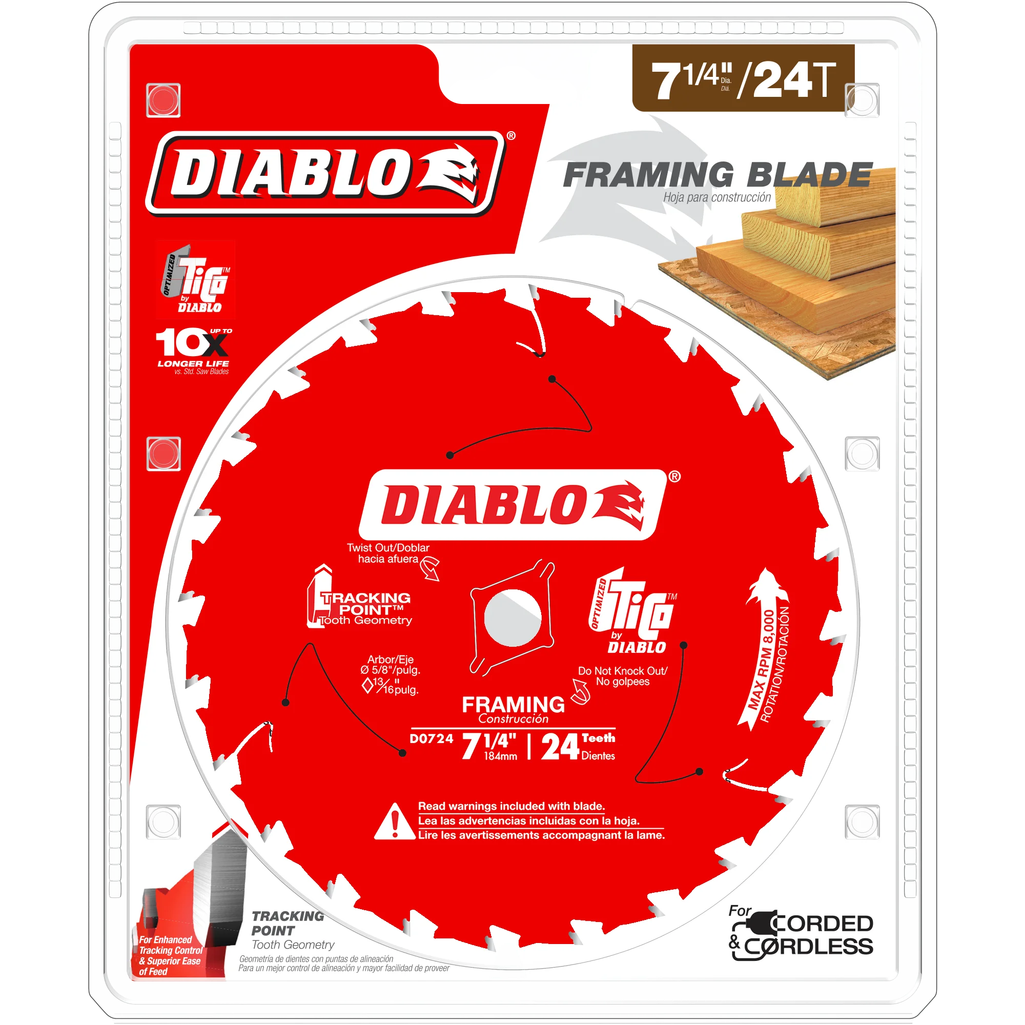 D0724A Blade 7 1/4 x 24 Tooth Framing Wood  Diablo®