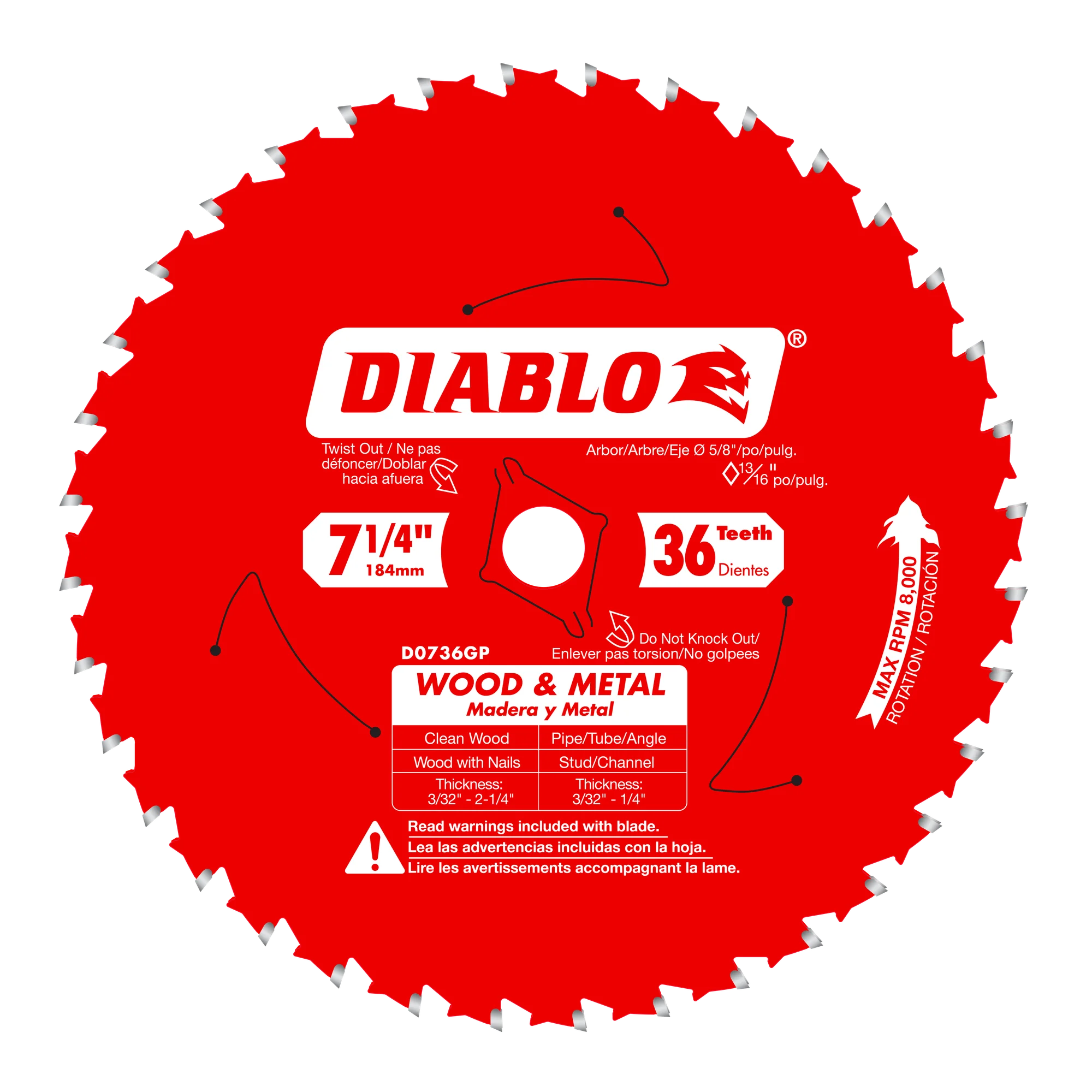 Blade 7 1/4 x 36 Tooth Carbide Wood and Metal  Diablo®