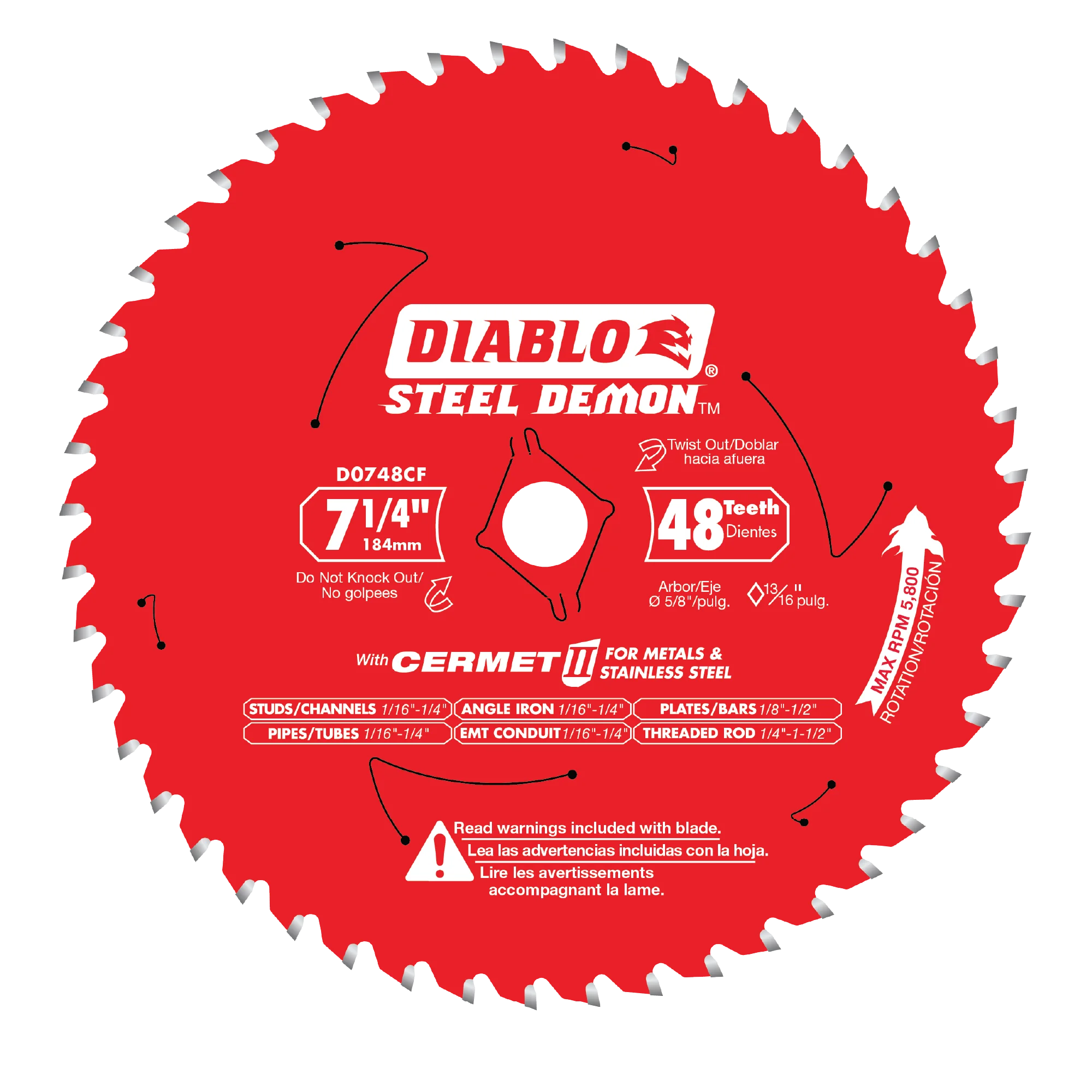 Blade 7 1/4 x 48 Tooth Cermet II Medium Metal  Steel Demon™  Diablo®