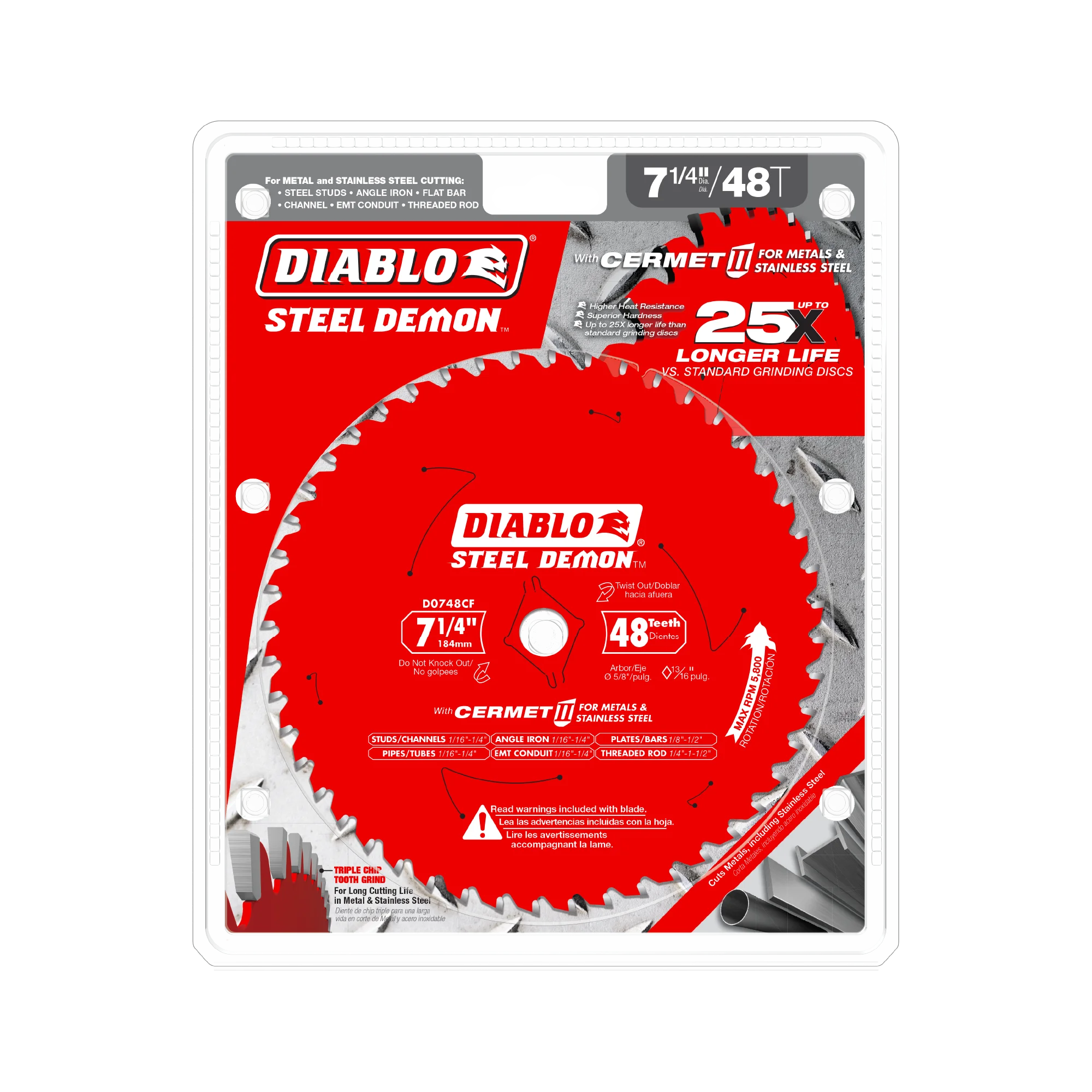 D0748CFA Blade 7 1/4 x 48 Tooth Cermet II Medium Metal  Steel Demon™  Diablo®
