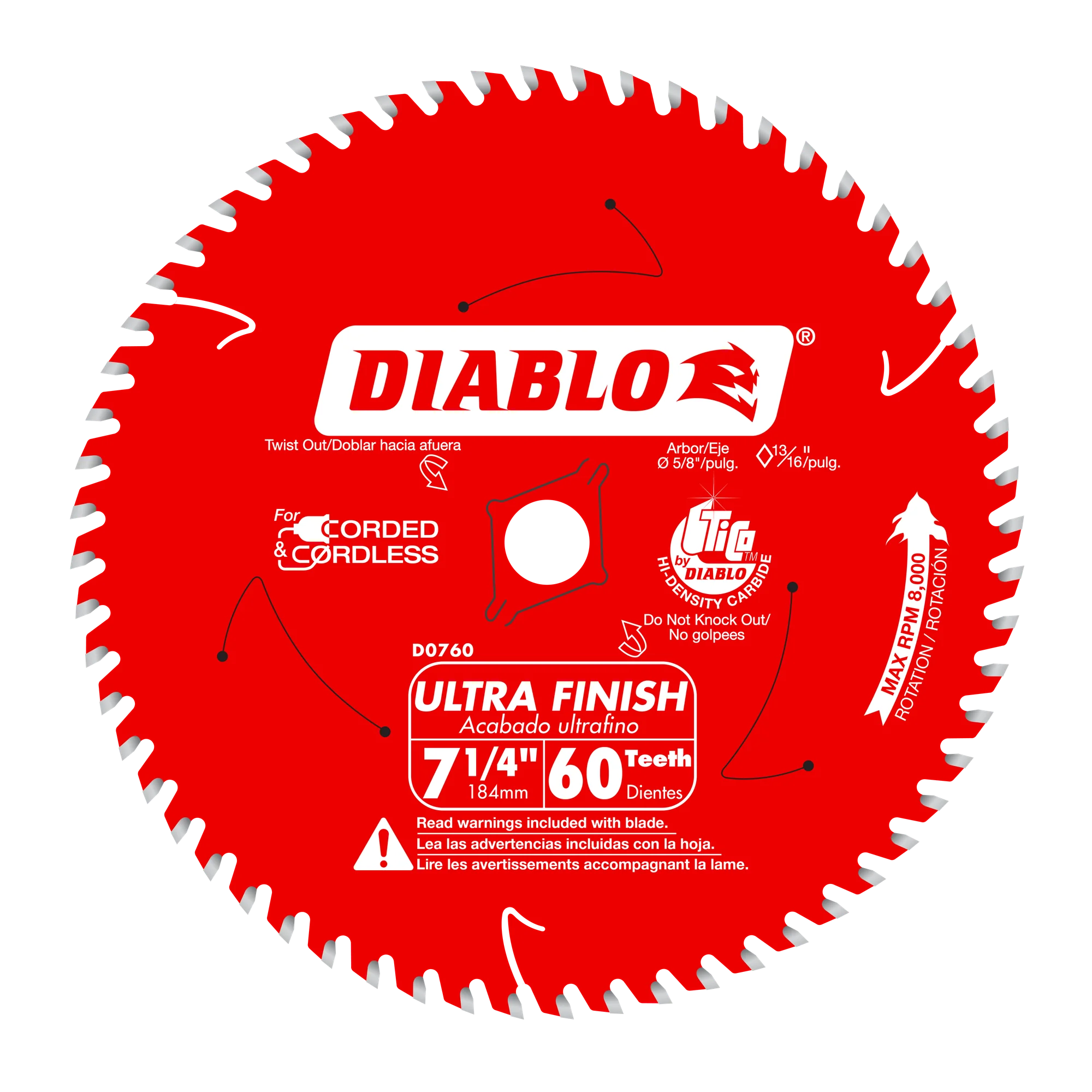 Blade 7 1/4 x 60 Tooth Carbide-Tipped Ultra Finish Wood  Diablo®