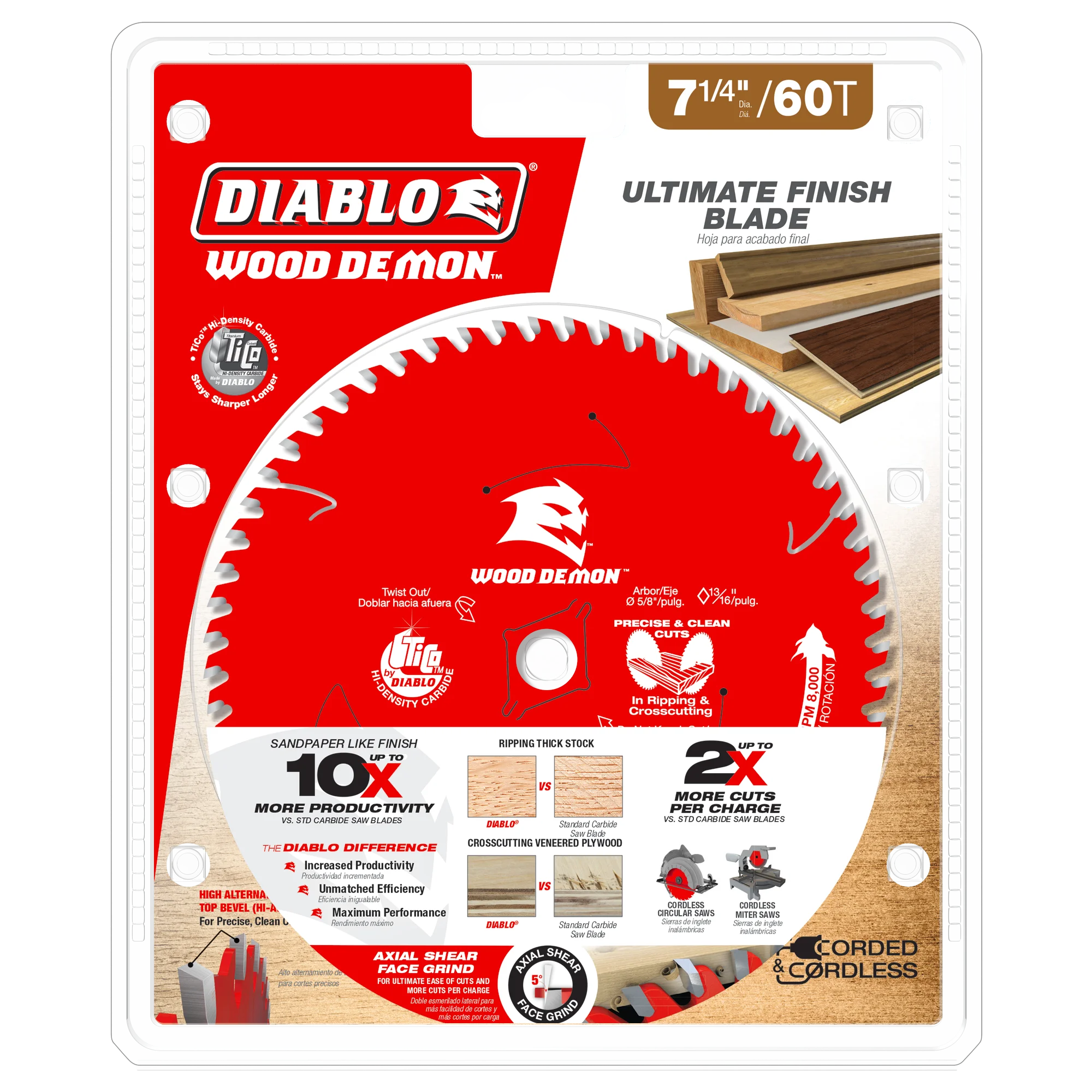 D0760UXA Blade 7 1/4 x 60 Tooth Carbide-Tipped Ultimate Finish Wood  Wood Demon™ Diablo®