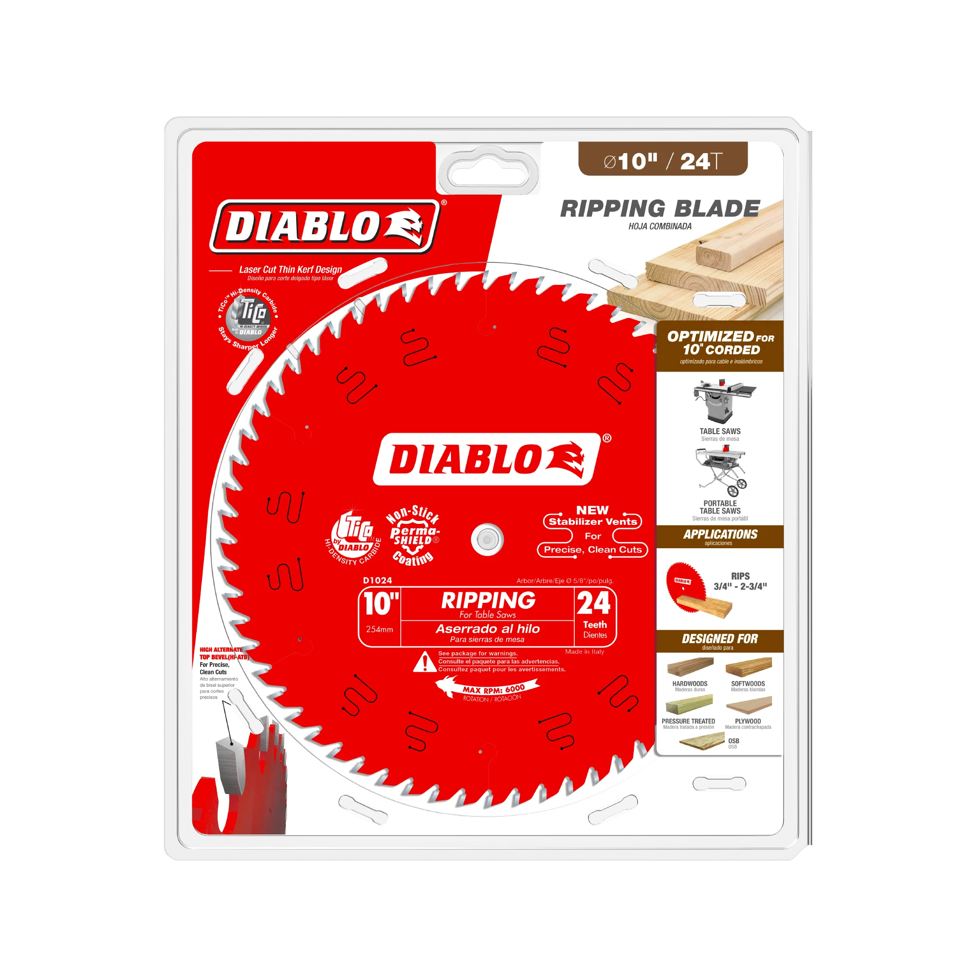 D1024X Blade 10 x 24 Tooth Ripping Wood  Diablo®