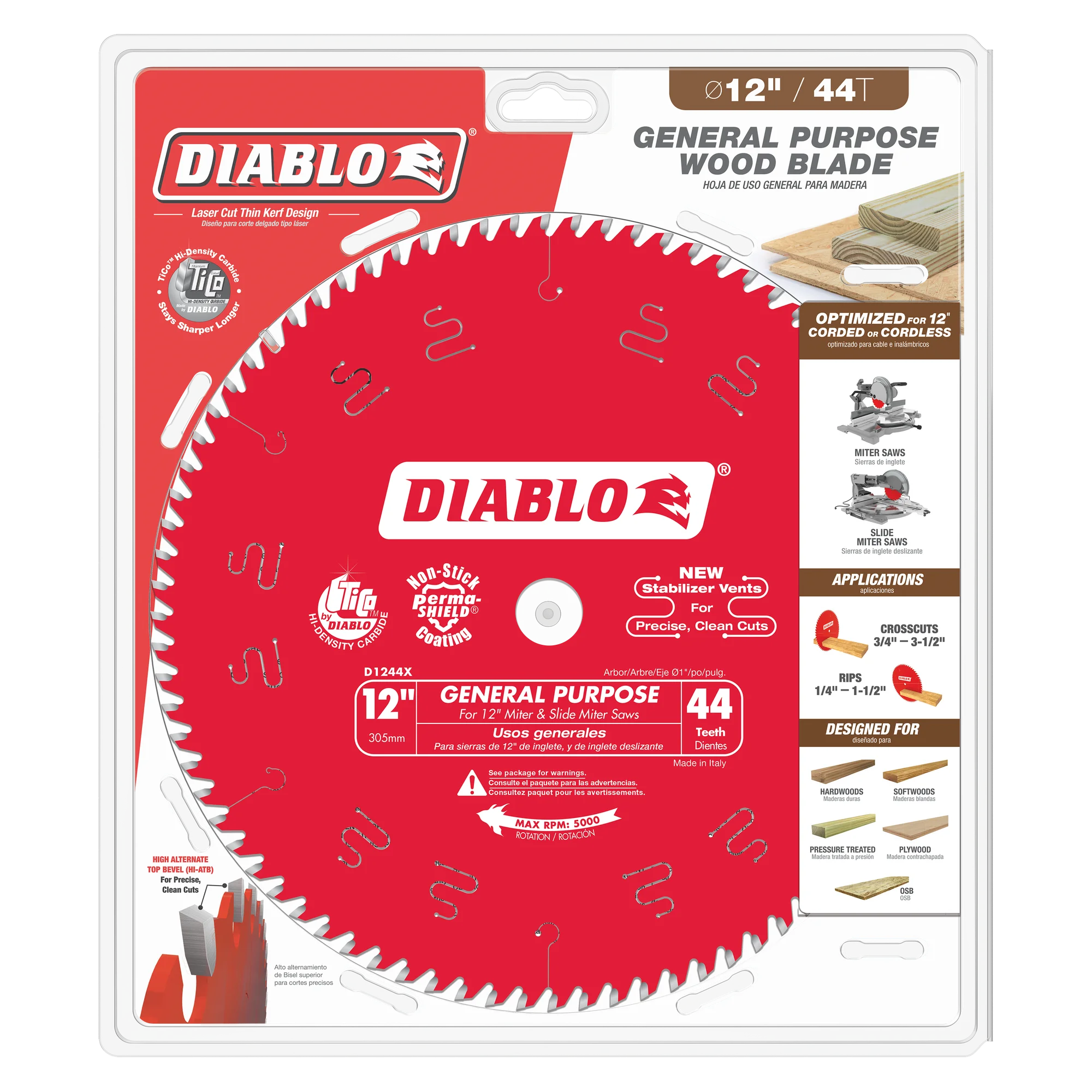 D1244X Blade 12 x 44 Tooth Wood  Diablo®