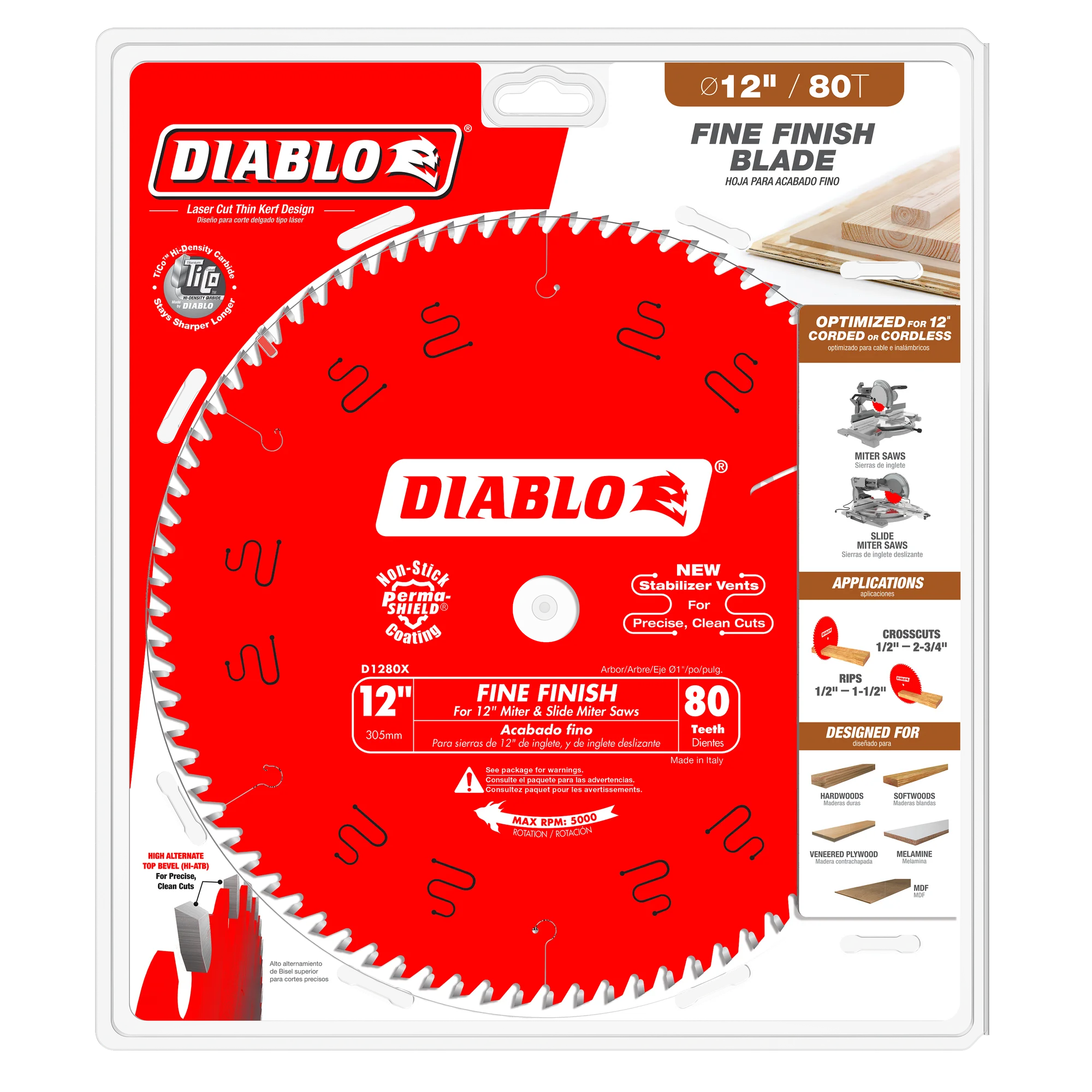 D1280X Blade 12 x 80 Tooth Fine Finish Wood  Diablo®