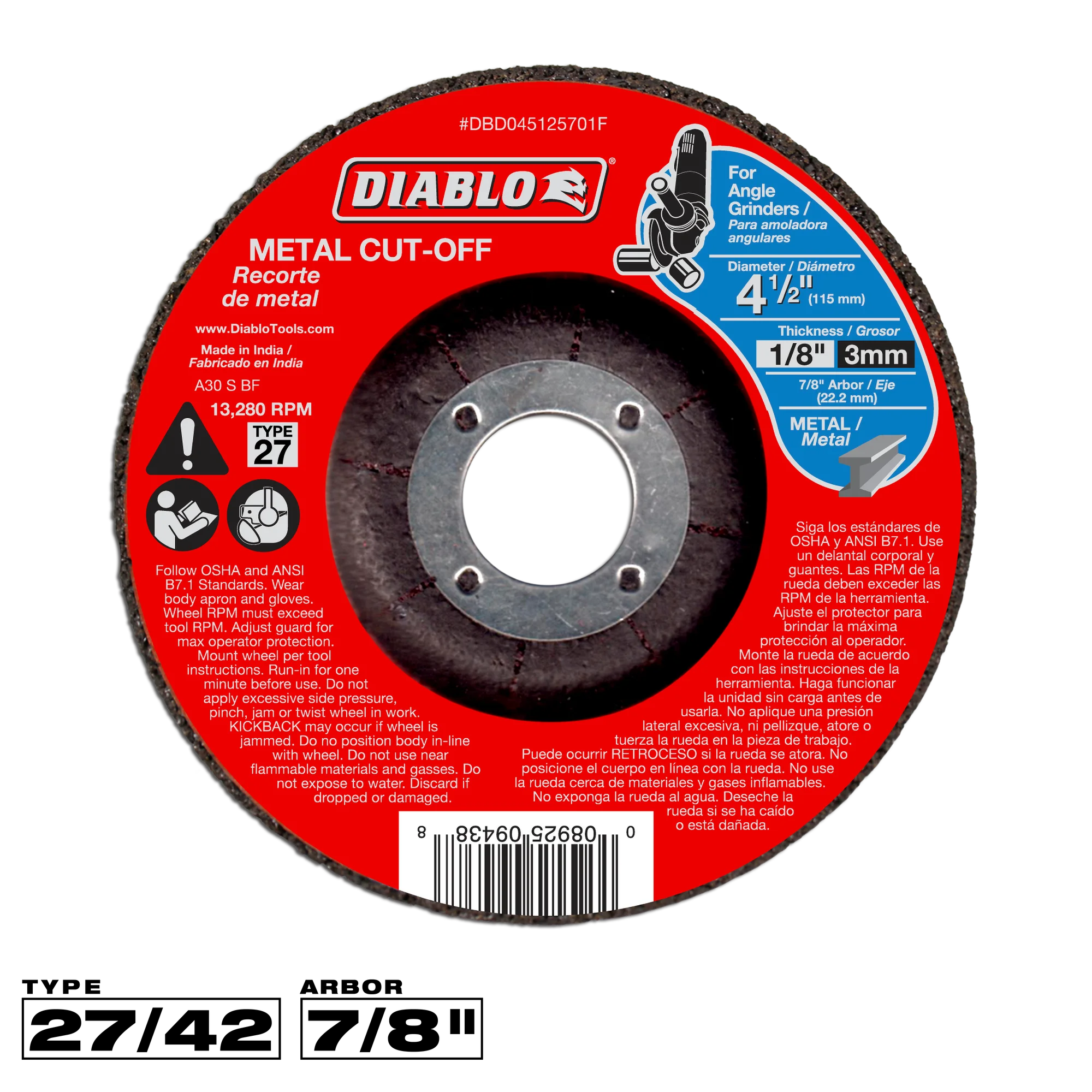 Cut Off Disc 4 1/2 T27  Diablo®