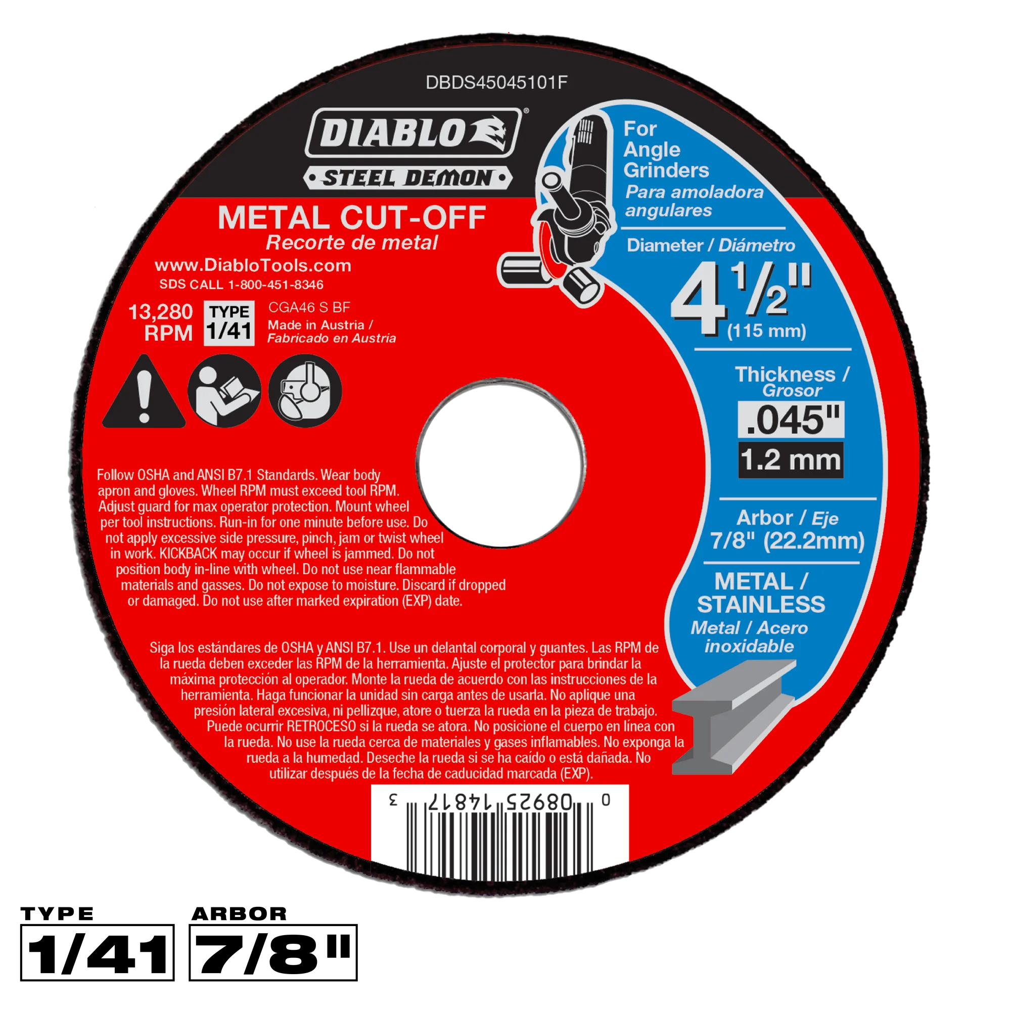 Cut Off Disc 4 1/2  T1  Steel Demon™ Diablo®