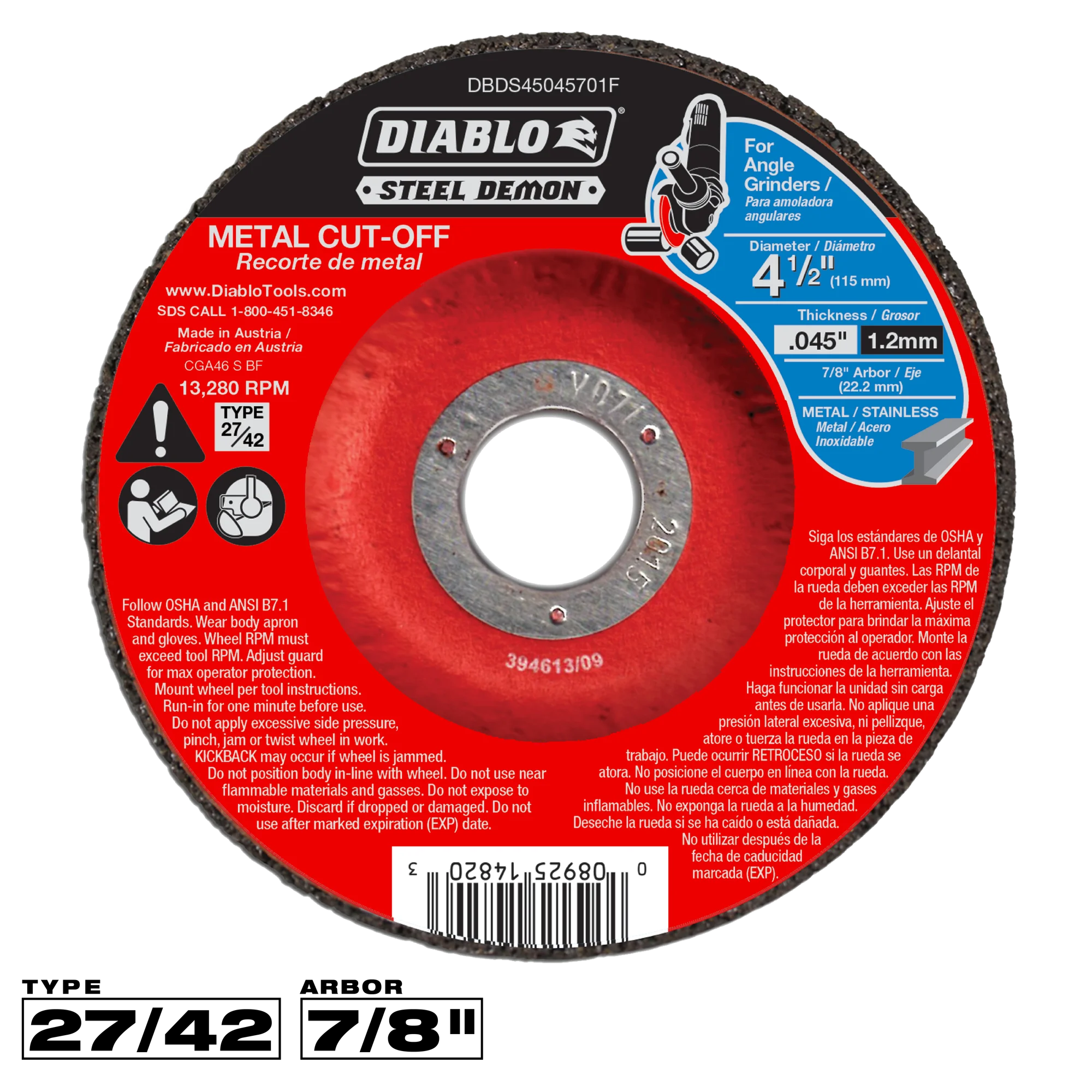 Cut Off Disc 4 1/2  T27  Steel Demon™ Diablo®