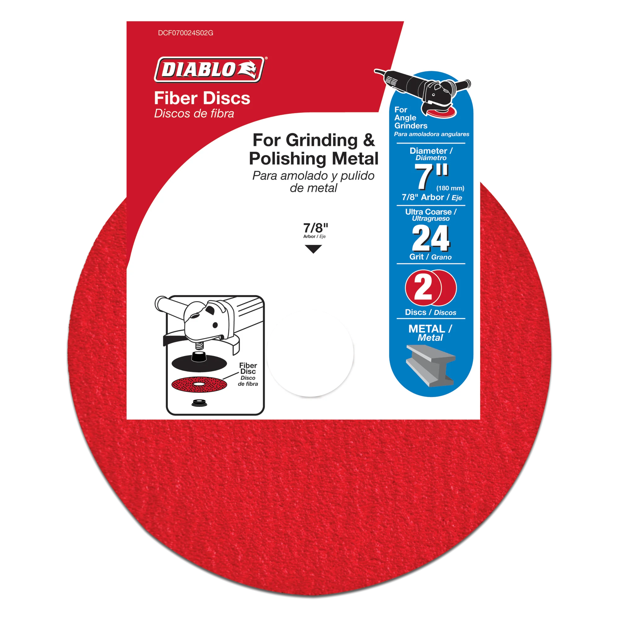 DCF070024S02G Fiber Disc 7  24 Grit  Diablo (2PK)