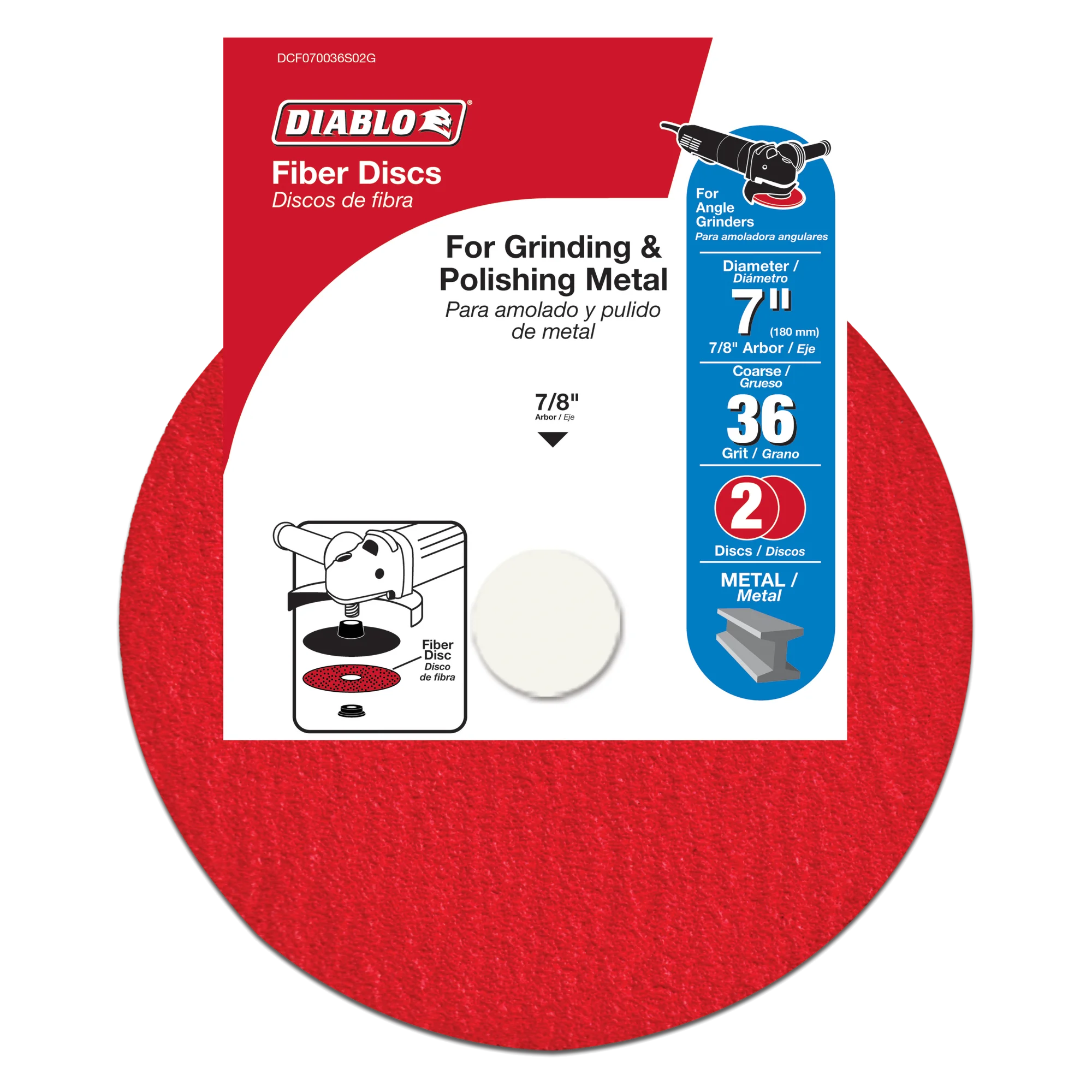 DCF070036S02G Fiber Disc 7  36 Grit  Diablo (2PK)