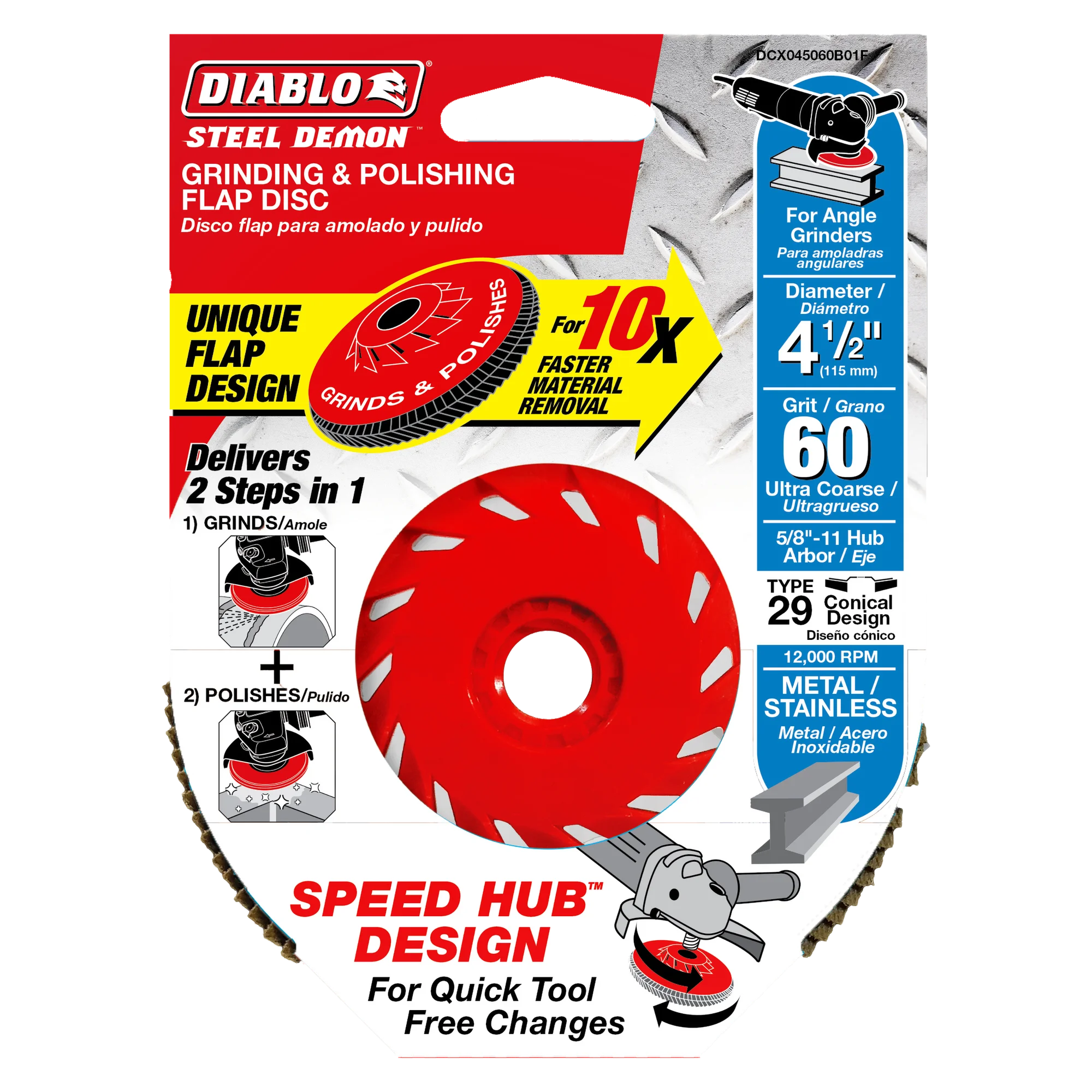 DCX045060B01F Flap Disc 4 1/2 60 Grit Speed Hub  Steel Demon™  Diablo®
