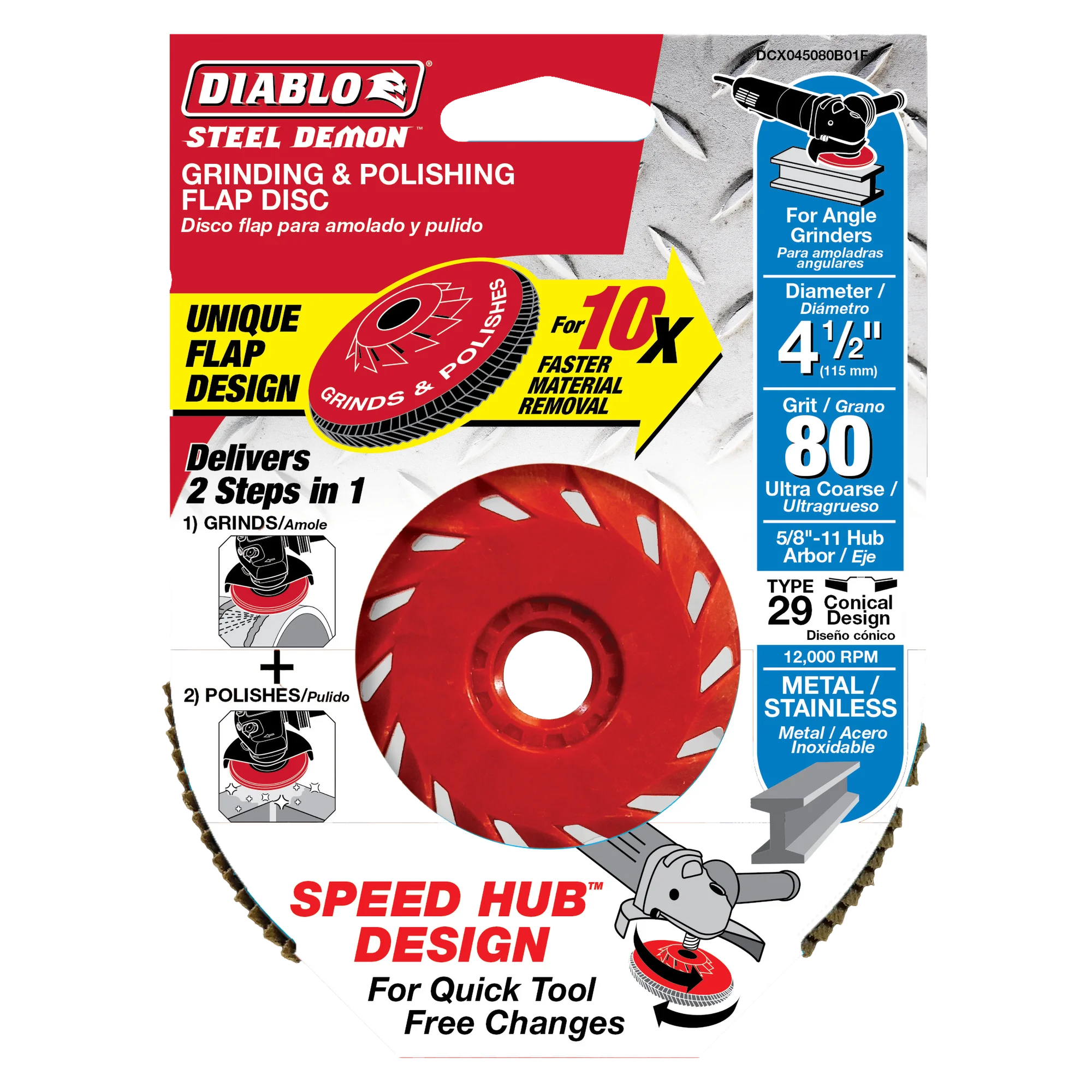 DCX045080B01F Flap Disc 4 1/2 80 Grit Speed Hub  Steel Demon™ Diablo®