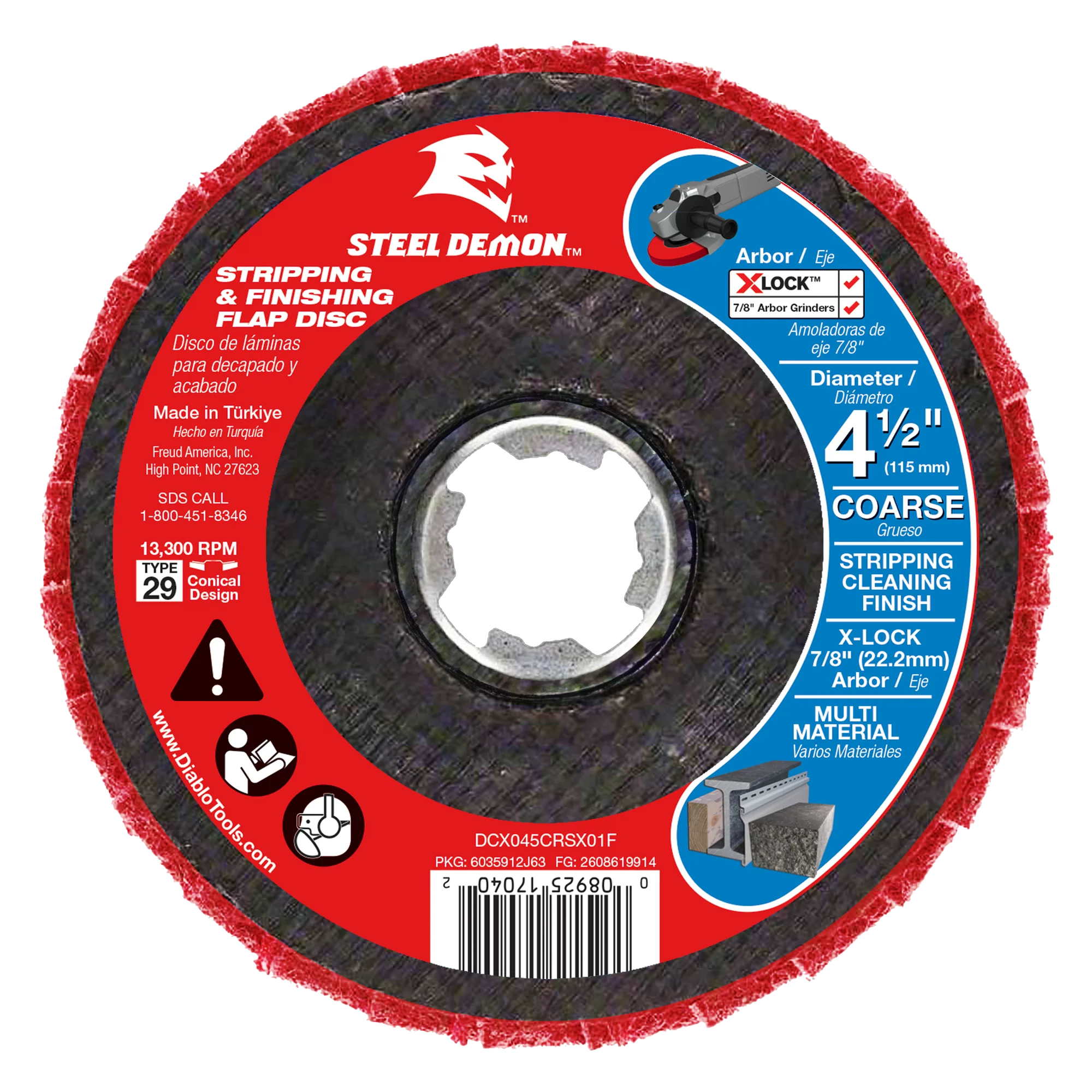 Flap Disc 4 1/2 X-LOCK  7/8 Coarse Stripping  Steel Demon Diablo®