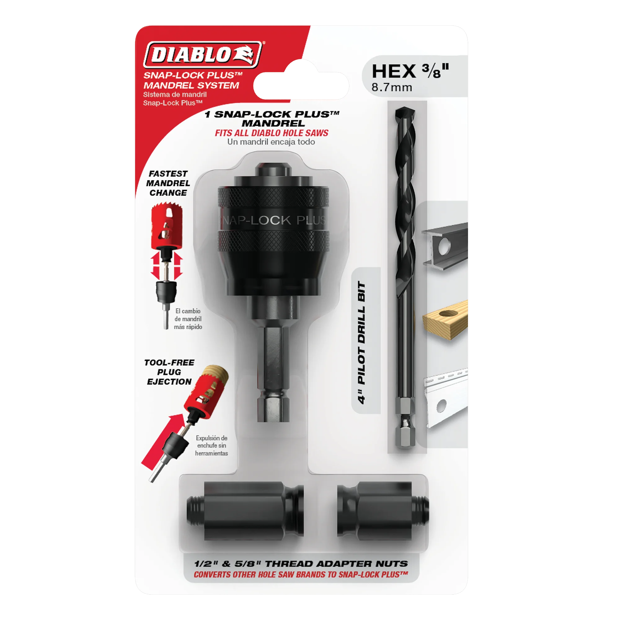 DHSAR375 Hole Saw Mandrel System 3/8 Snap-Lock Plus  Diablo