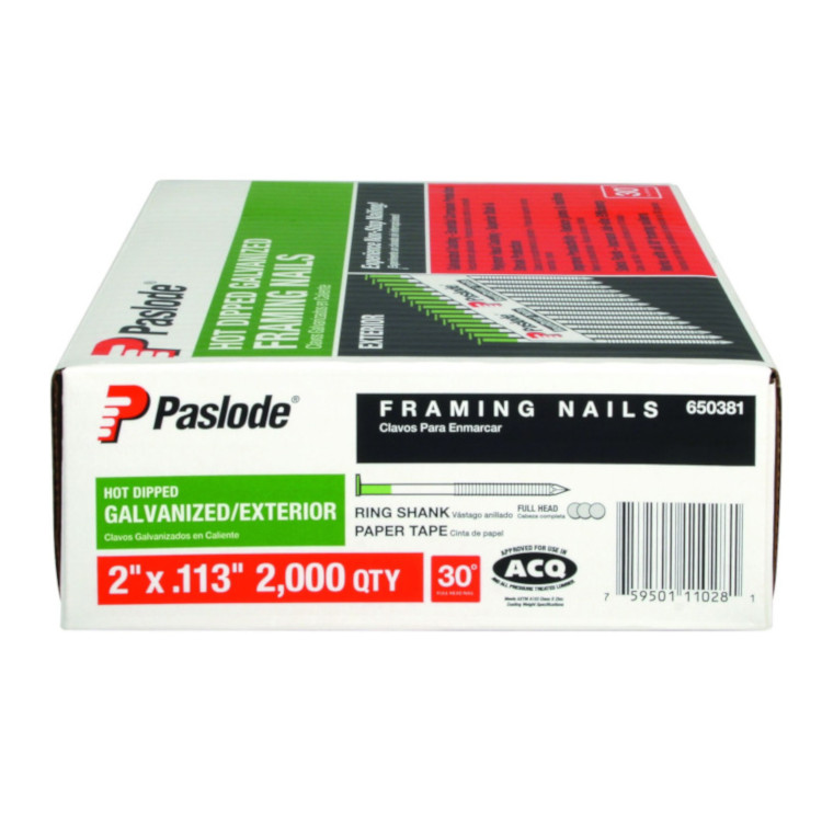 Nail 2 X 0.113  30º  Strip  Round Head  Ring Shank  HDG Finish  Paslode  (2000/BX)