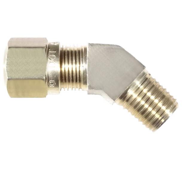 Air Brake Nylon Male Elbow 45° 1/4 x 1/8 MPT  Brass