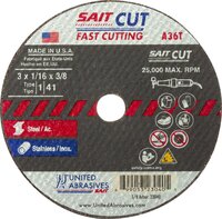 Cut Off Wheel 4 X 1/16  T1/41  3/8 Arbor  A36T Aluminum Oxide